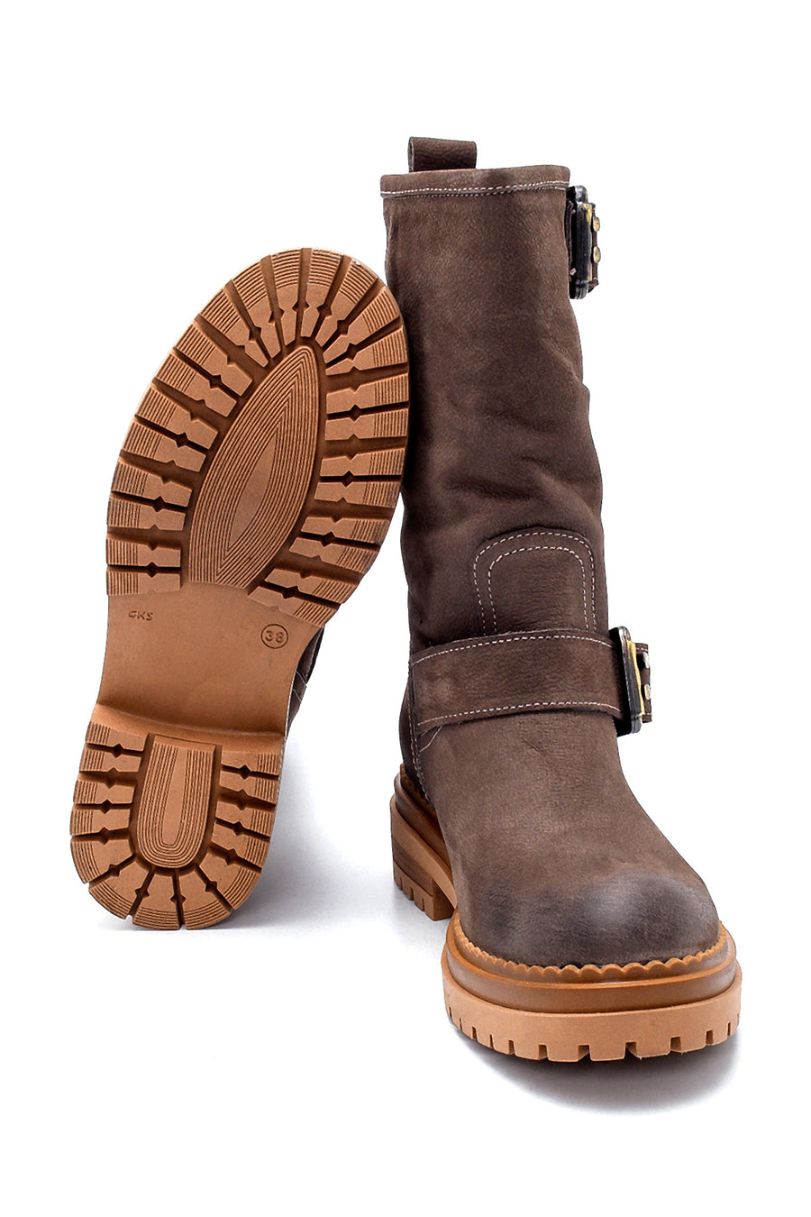 Women's Nubuck Buckle Detailed Boots