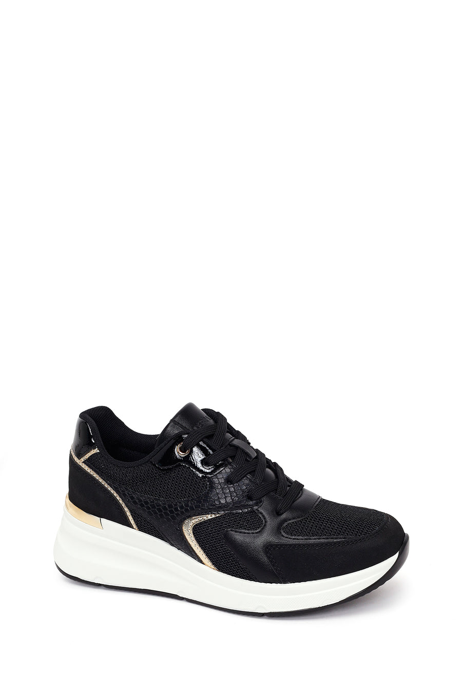 Kadın Siyah Bağcıklı Dolgu Topuklu Sneaker