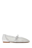 Women's Silver Mesh Strappy Ballerinas | Derimod