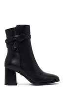 Woman Black Zip Closure Thick-Heeled Leather Boots | Derimod