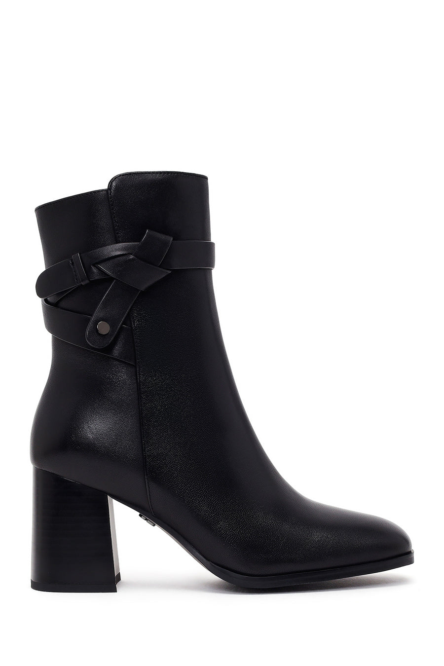Woman Black Zip Closure Thick-Heeled Leather Boots AF530009DV | Derimod