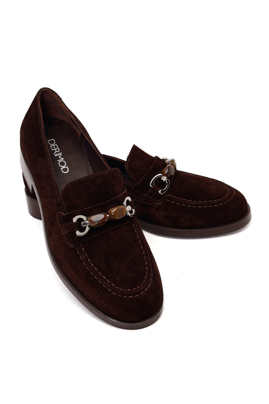 Kadın Kahverengi Tokalı Süet Deri Maskülen Loafer