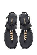 Women's Black Buckle Thong Leather Sandals | Derimod