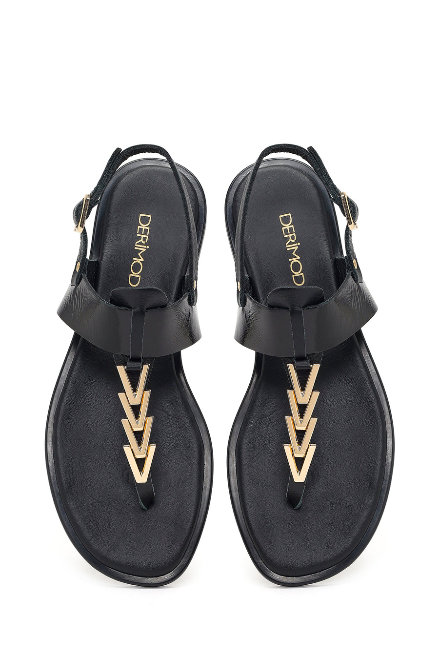 Women's Black Buckle Thong Leather Sandals