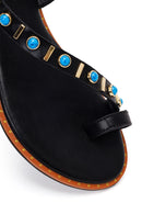 Woman Black Embellished Toe-Post Sandals | Derimod