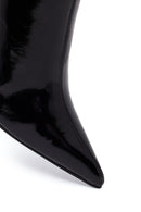 Woman Black Zip Closure Stiletto-Heel Patent Leather Leather Boots | Derimod