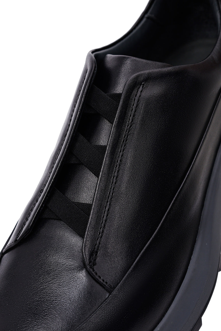 Men's Black Thick Sole Leather Casual Sneakers