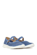 Woman Blue Buckled Patterned Suede Comfort Shoes | Derimod