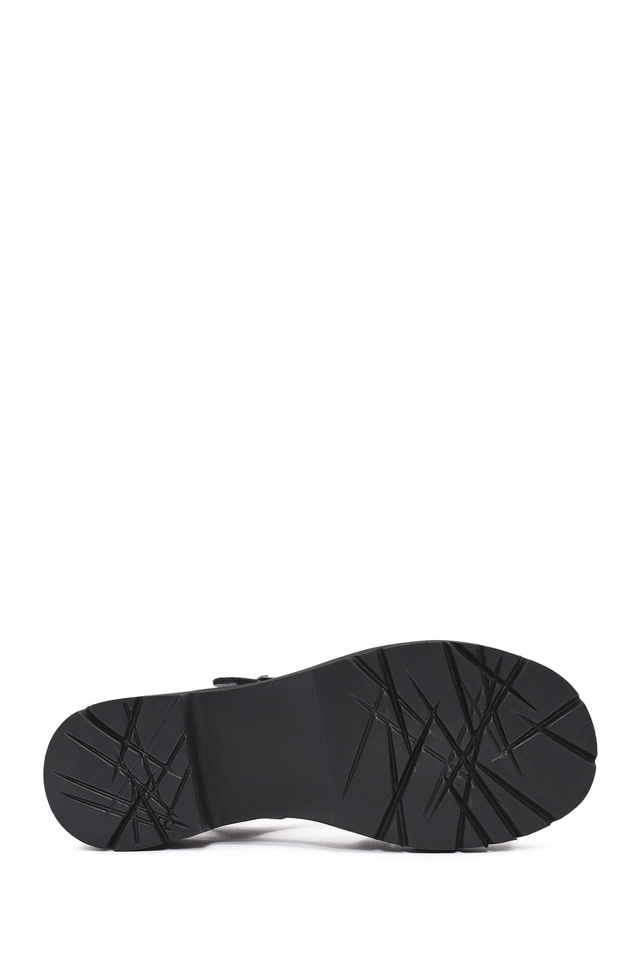 Women's Black Ankle Strap Thick Heel Leather Sandals