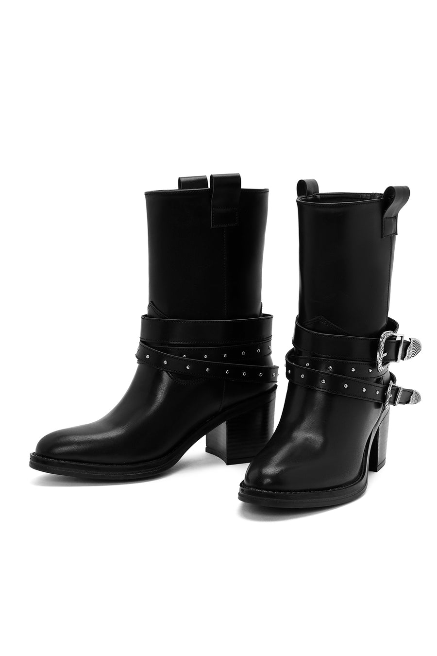 Women's Black Buckle Detailed Cowboy Boots