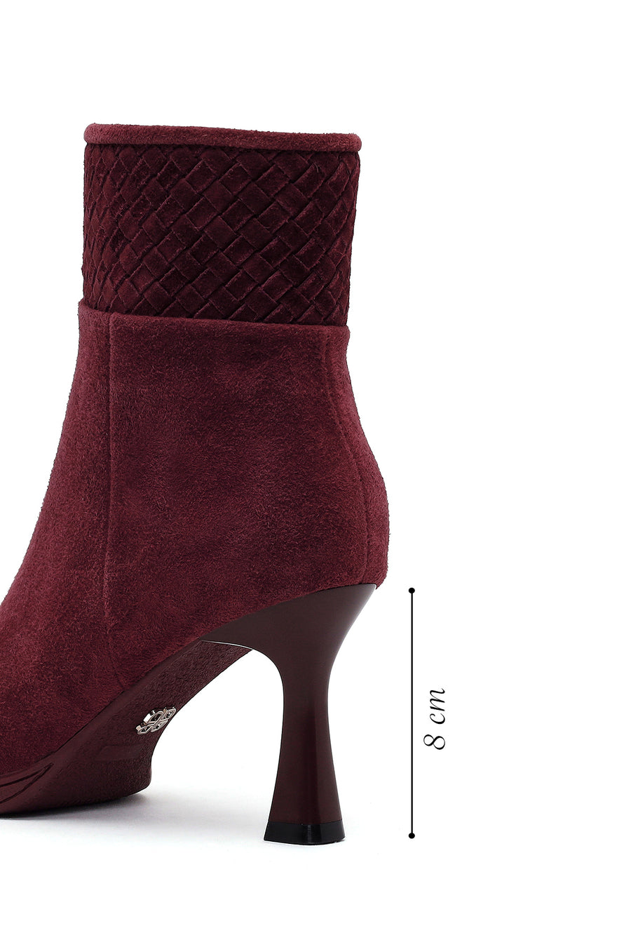 Woman Burgundy Zip Closure Braided Slim-Heeled Suede Boots