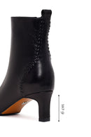 Woman Black Short-Heeled Zip Closure Leather Boots | Derimod