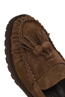 Woman Walnut Tassel Chunky Heeled Suede Loafer | Derimod