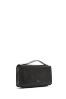 Men's Black Patterned Leather Wallet | Derimod