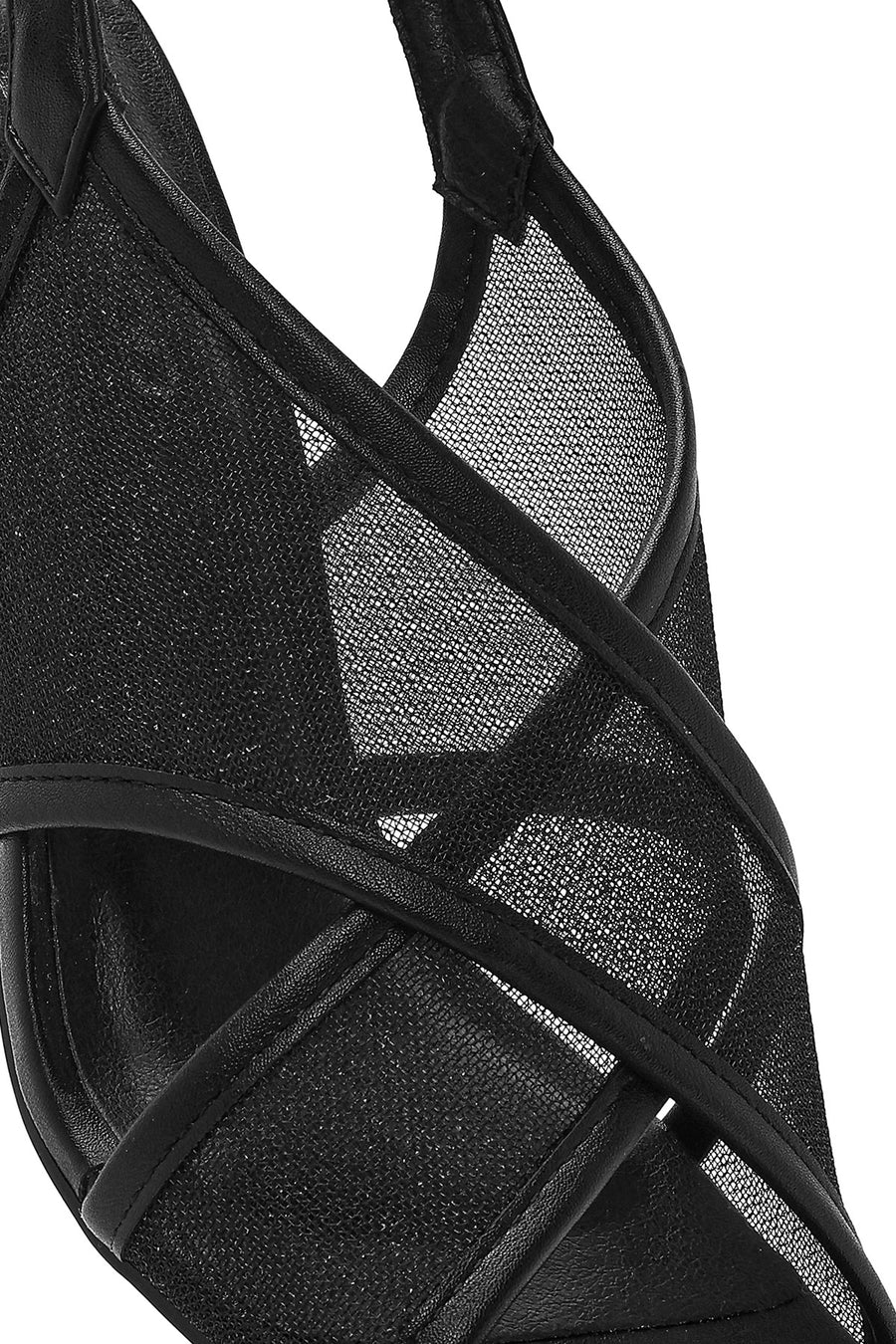 Women's Black Fabric Sandals with Thick Heels and Ankle Buckle