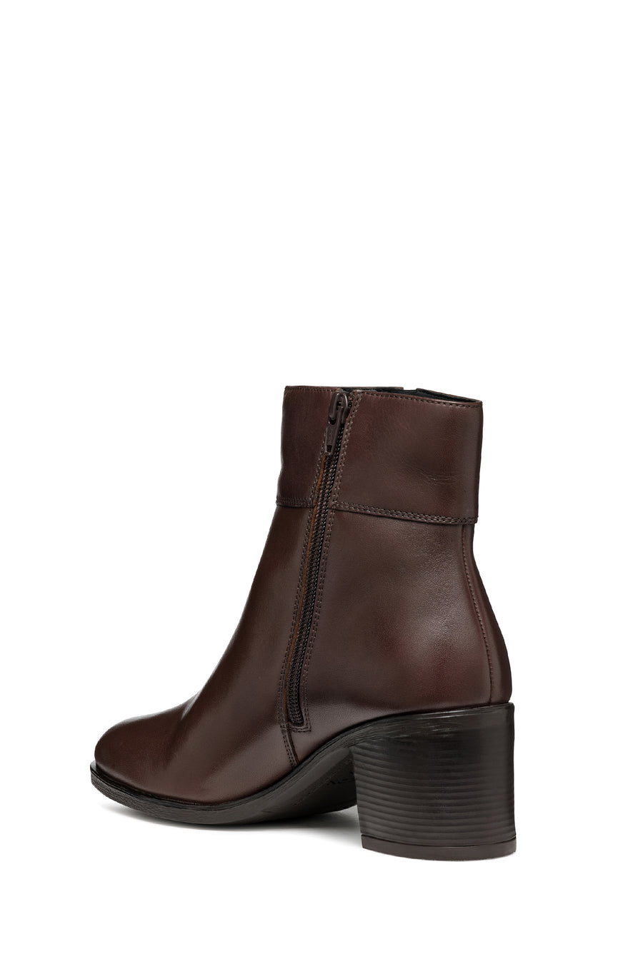 Geox Women's Brown New Asheel Zippered Thick Heel Leather Boots