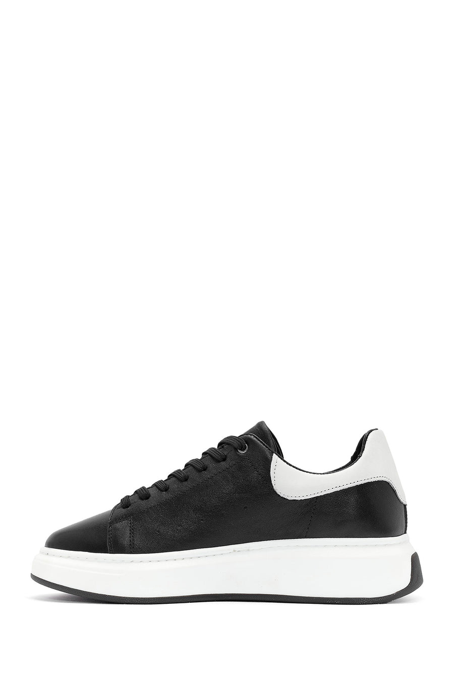 Erkek Siyah Bağcıklı Deri Sneaker