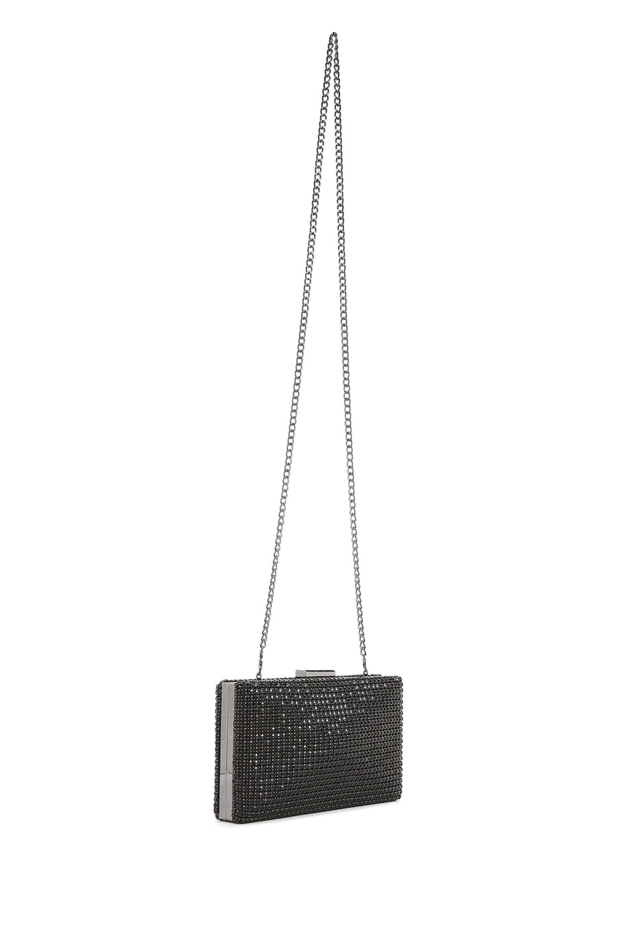 Women's Black Long Strap Stone Mini Clutch Bag