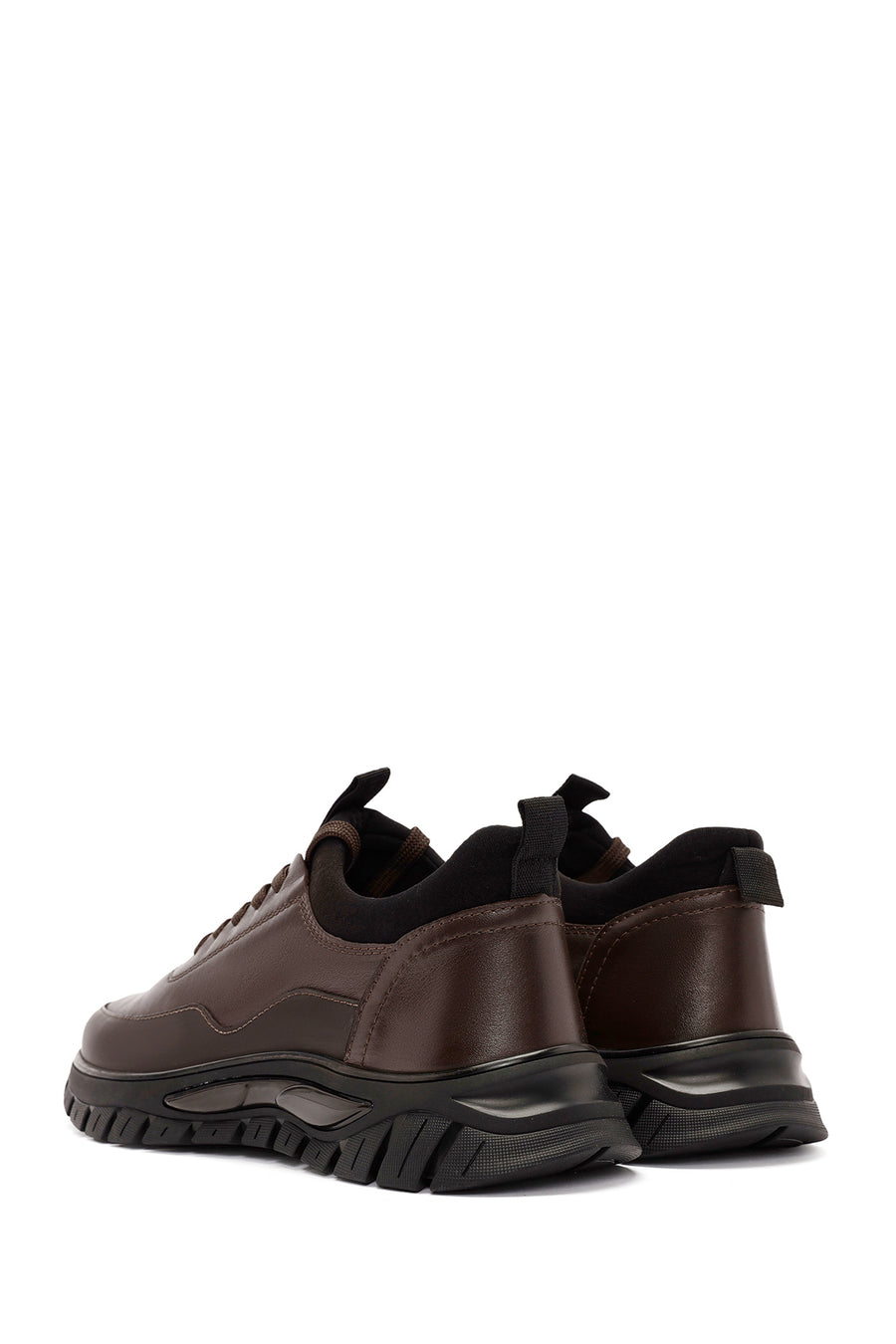 Erkek Kahverengi Bağcıklı Deri Sneaker