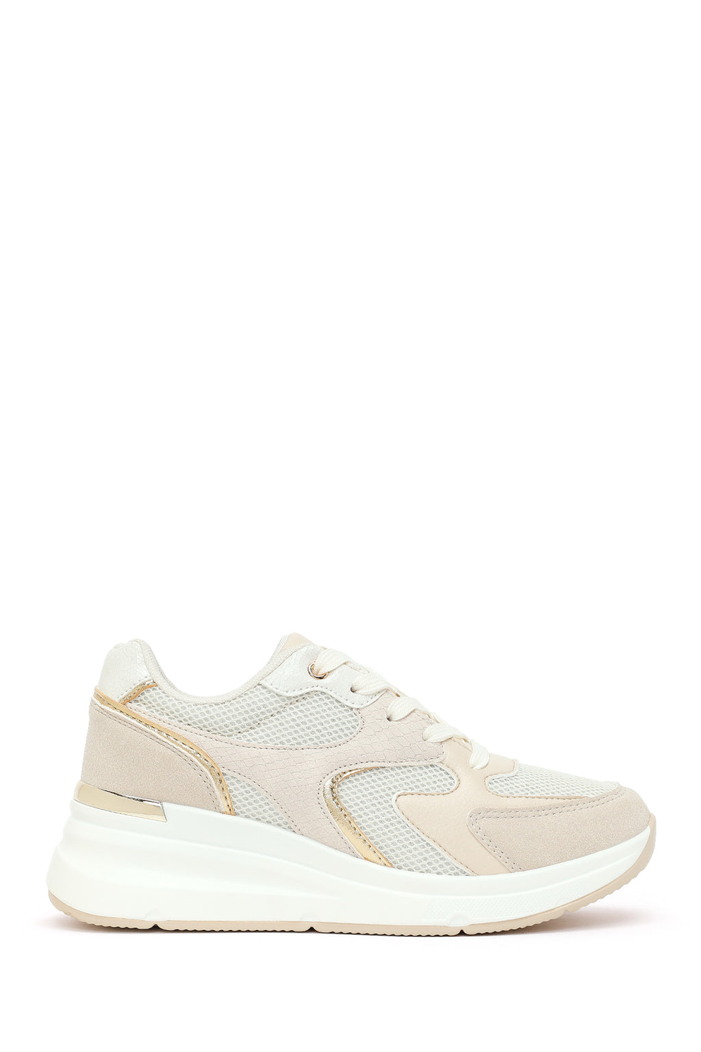 Kadın Bej Bağcıklı Dolgu Topuklu Sneaker
