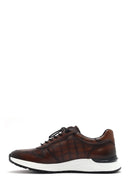 Men's Brown Crocodile Patterned Lace-Up Leather Sneakers | Derimod