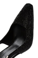 Women's Black Stoned Slingback Heeled Leather Shoes | Derimod