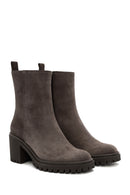 Woman Mink Suede Zippered Heels Leather Boat | Derimod