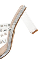 Women's Silver Transparent Thick Heeled Slippers | Derimod