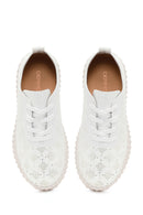 Kadın Beyaz Bağcıklı Desenli Kalın Tabanlı Kumaş Sneaker | Derimod