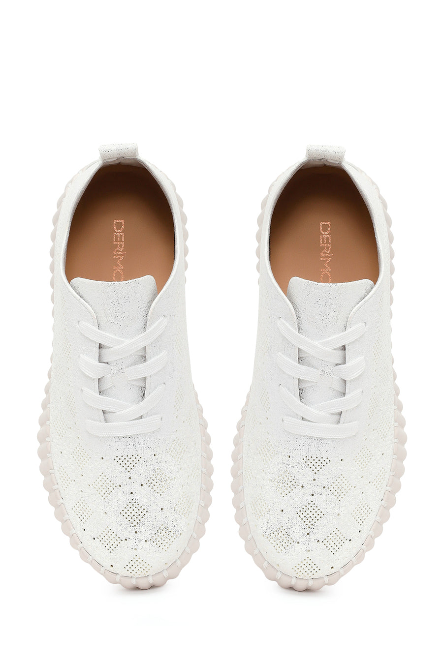 Kadın Beyaz Bağcıklı Desenli Kalın Tabanlı Kumaş Sneaker