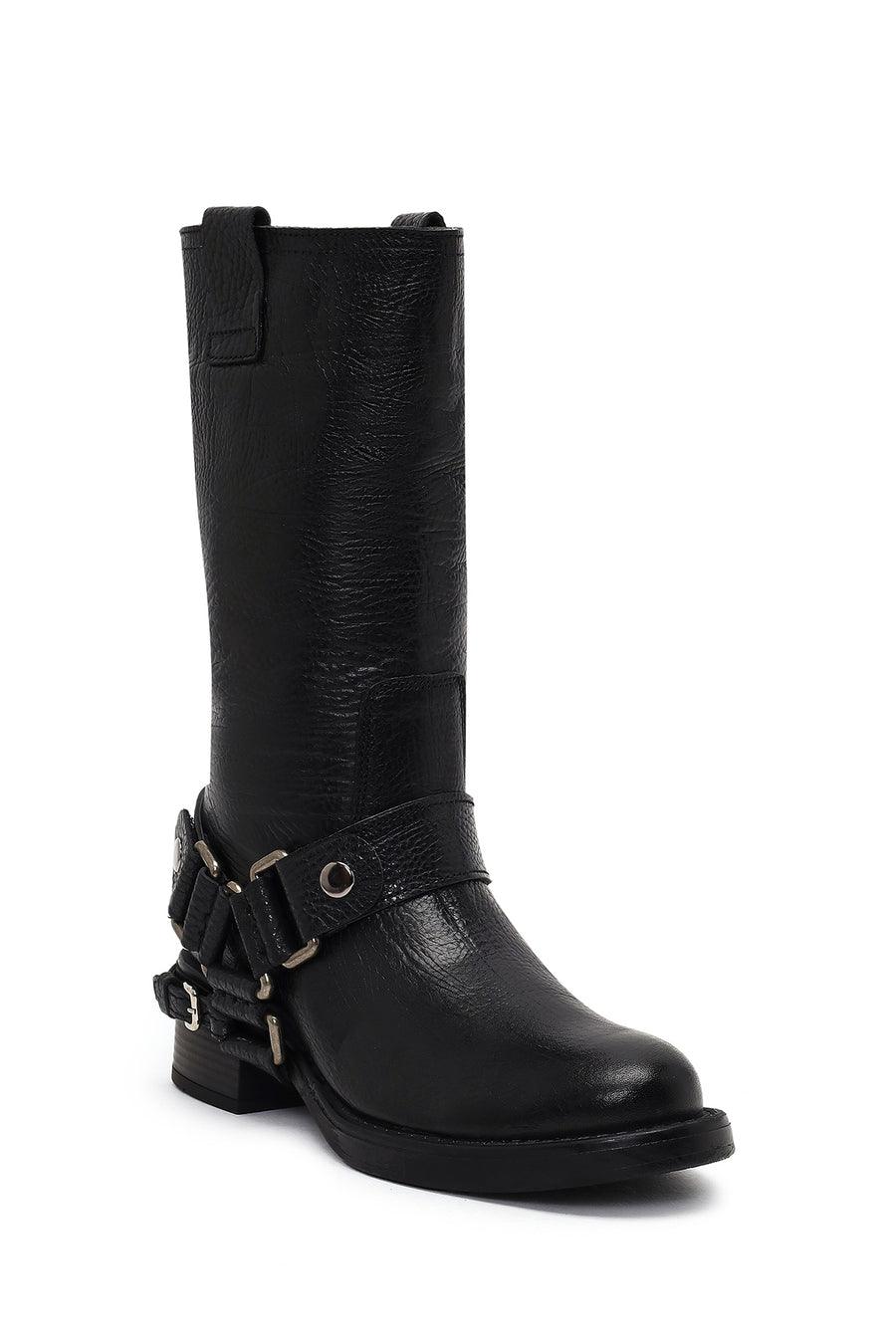 Women's Black Leather Biker Boot