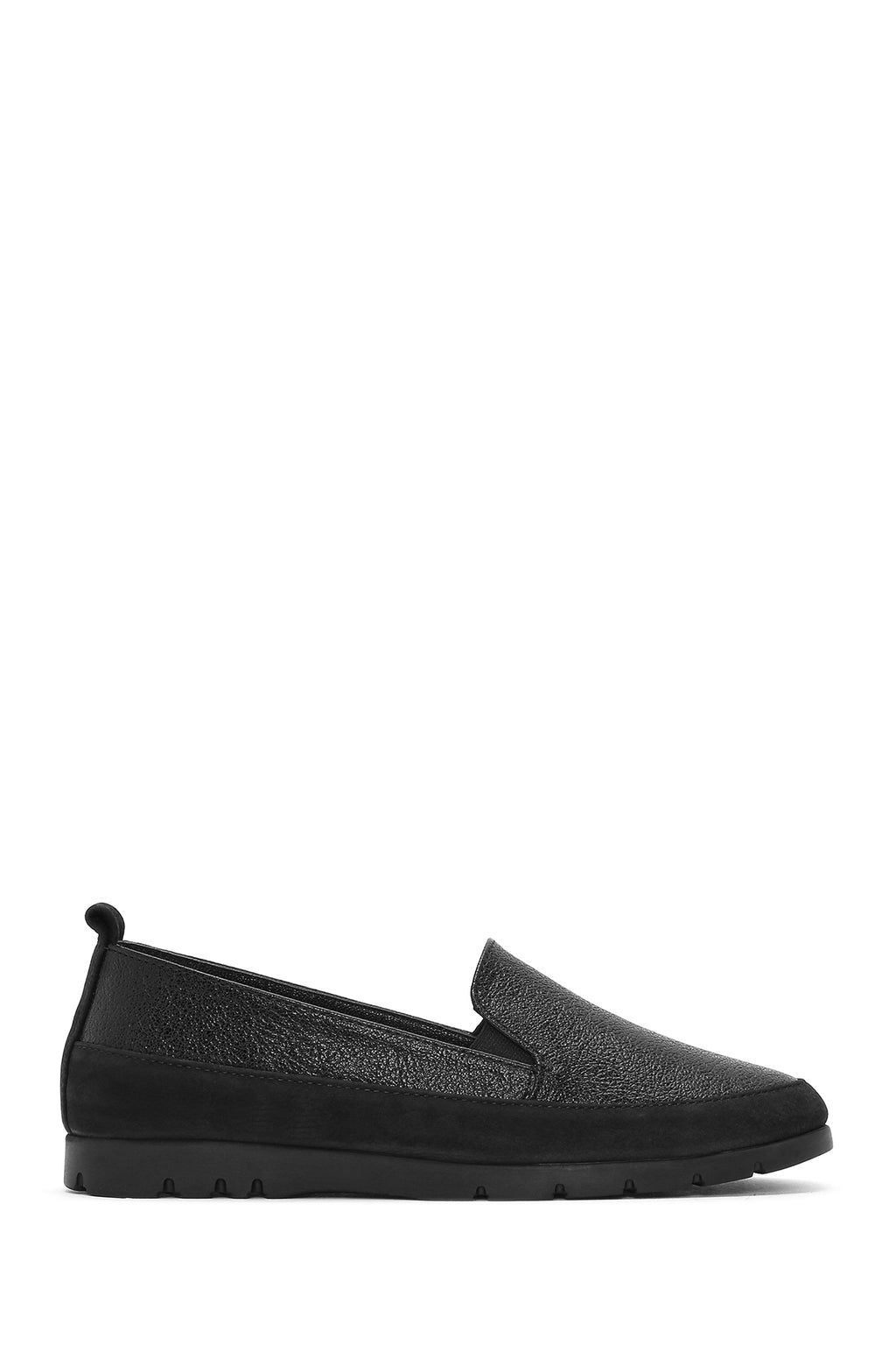 Kadın Siyah Simli Deri Konfor Loafer
