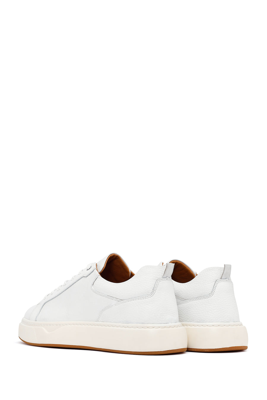 Erkek Beyaz Bağcıklı Kalın Tabanlı Deri Sneaker