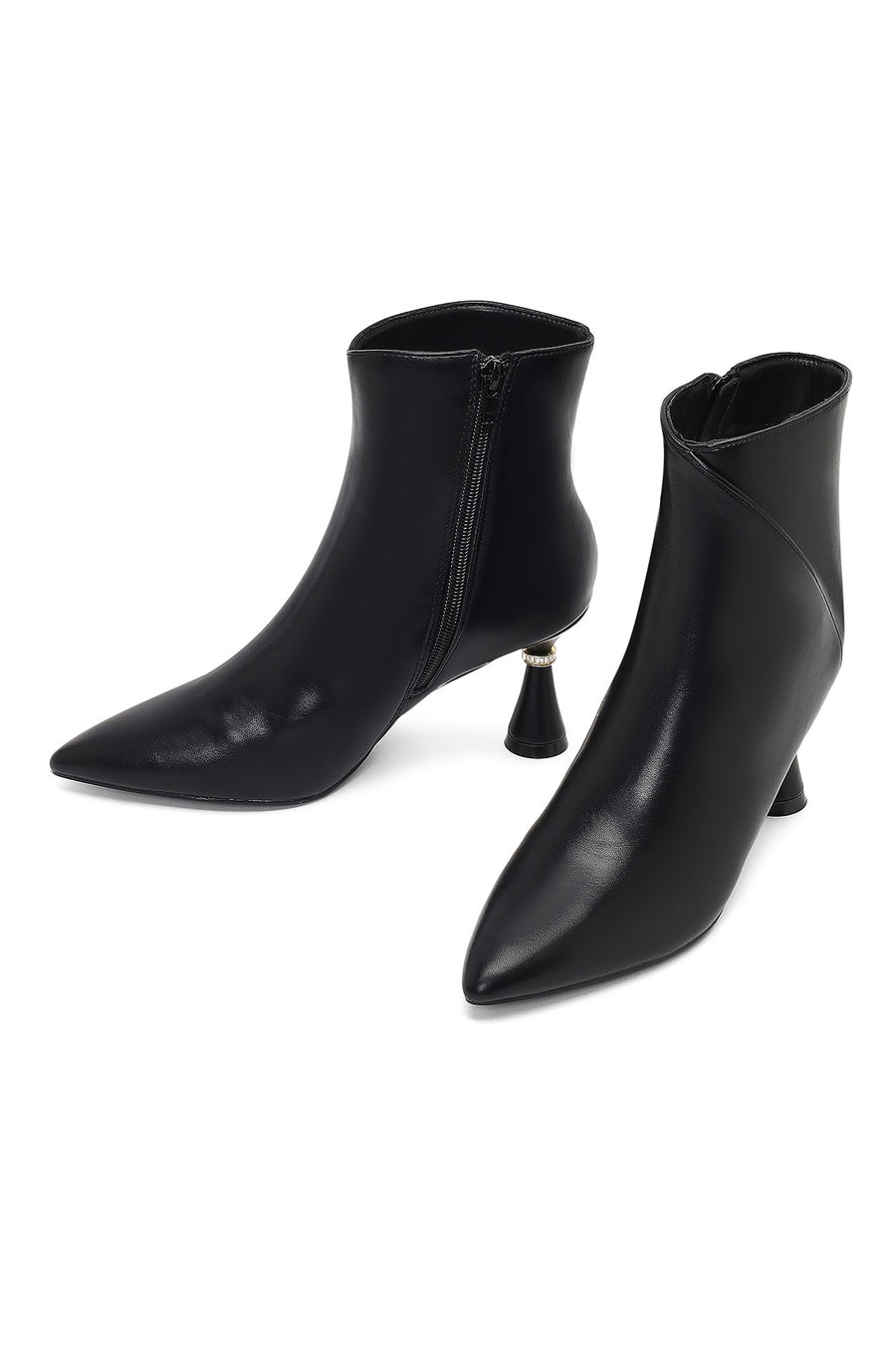 Women's Black Zippered Stone Detailed Heeled Boot