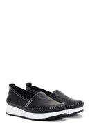 Women's Black Leather Comfort Loafer | Derimod
