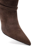 Women's Brown Thin Heeled Suede Leather Boot | Derimod