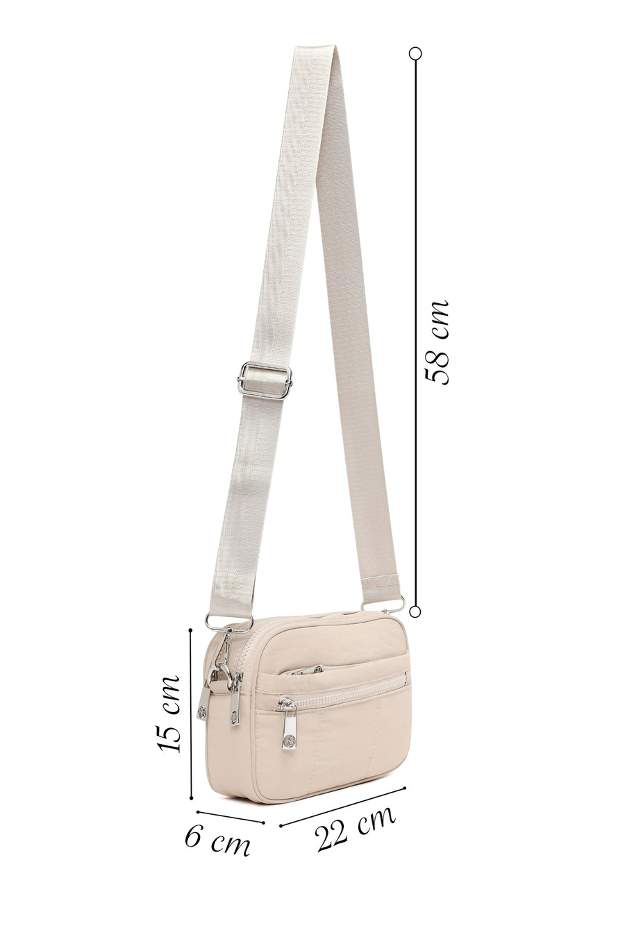 Woman Cream Long-Strap Fabric Crossbody Bag