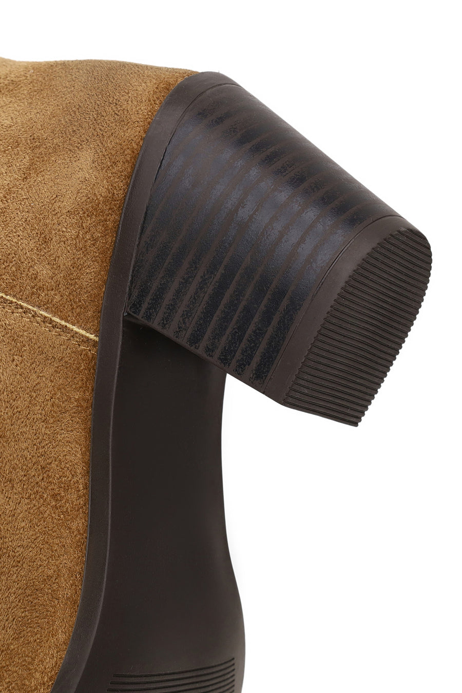 Woman Tan Zip Closure Chunky Heeled Suede Boots