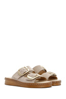 Woman Beige Buckled Suede Comfort Slipper | Derimod