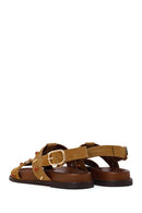 Woman Tan Embellished Suede Sandal | Derimod