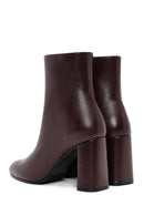 Women's Burgundy Zippered Thick High Heel Leather Boots | Derimod