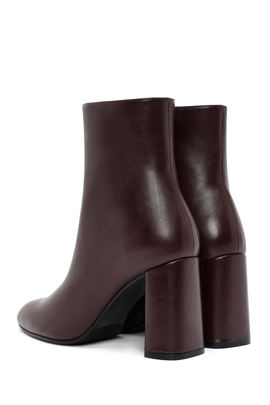 Women's Burgundy Zippered Thick High Heel Leather Boots