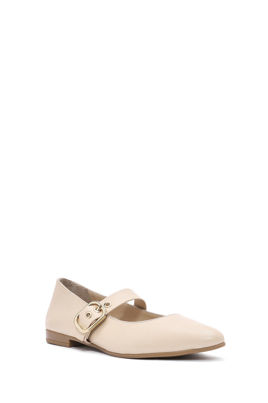 Women's Beige Buckled Leather Ballerinas