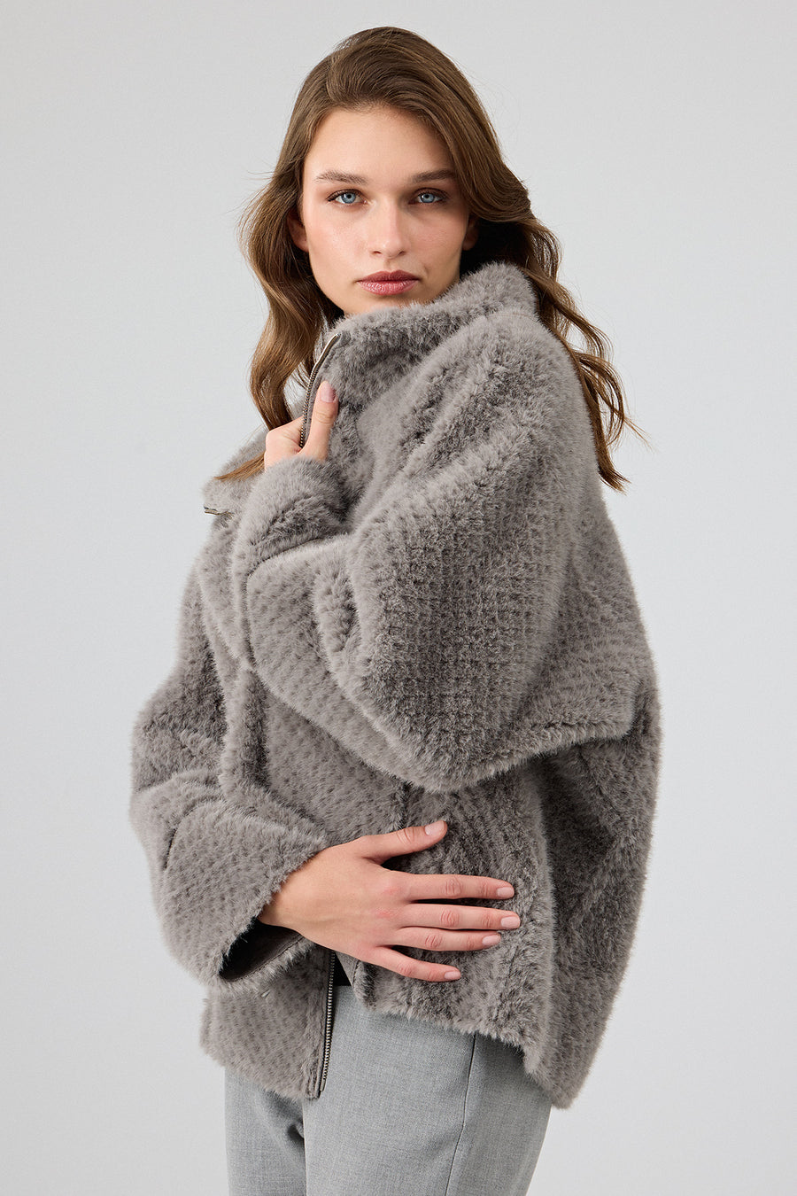 Luzern Women's Gray Reversible Teddy Coat