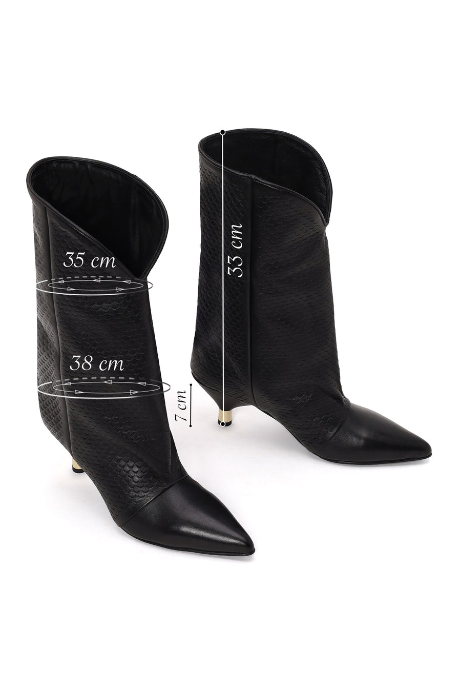 Woman Black Printed Thin-Heel Leather Boots