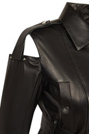 Avanti Woman Black Off-Shoulder Short Biker Leather Jacket | Derimod