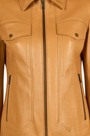 Loretta Woman Camel Short Leather Jacket | Derimod