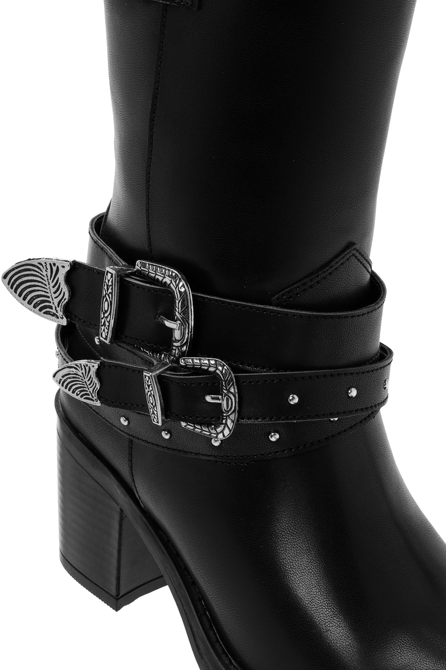 Women's Black Buckle Detailed Cowboy Boots