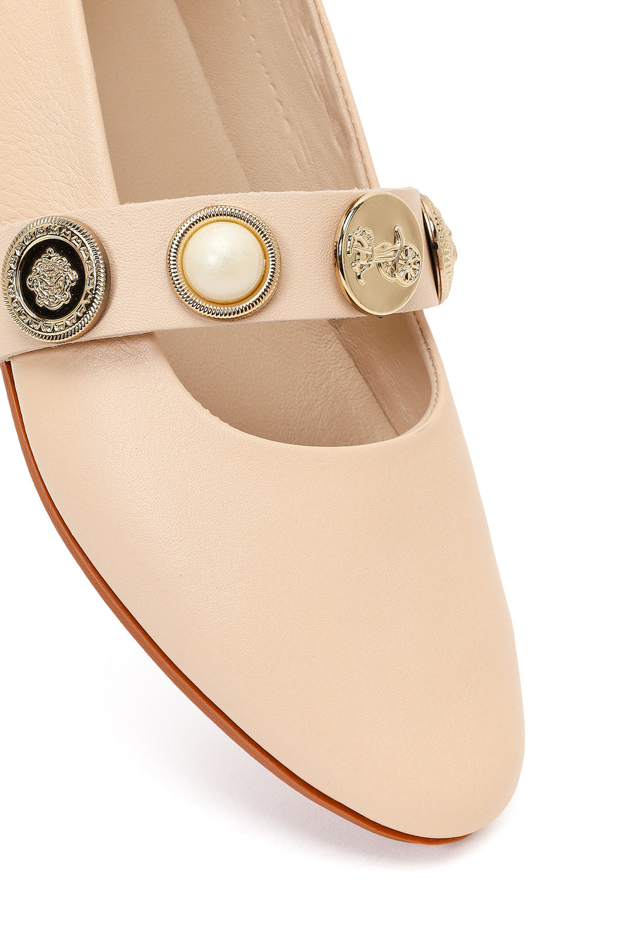 Women's Beige Stoned Leather Ballerinas