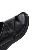 Kadın Siyah Dolgu Topuklu Bilekten Bantlı Deri Comfort Sandalet | Derimod